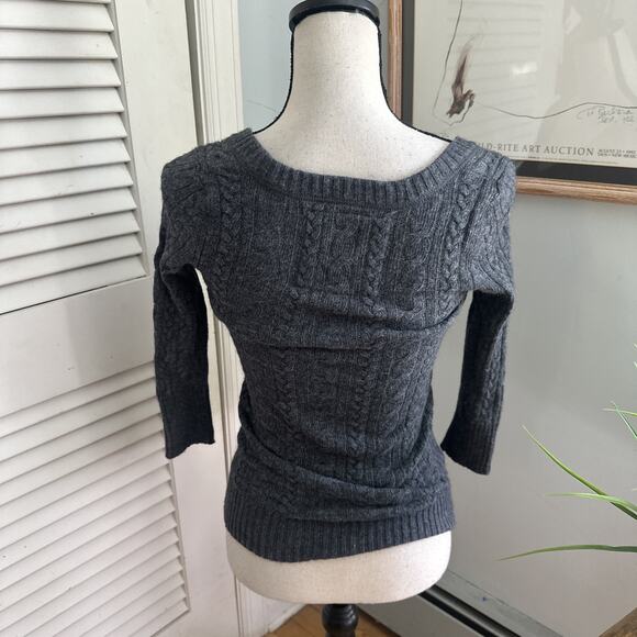 RUEHL NO 925 Sweater Womens Small Gray Fitted Cable Knit Deep V-Neck Retro Y2K - Picture 4 of 10